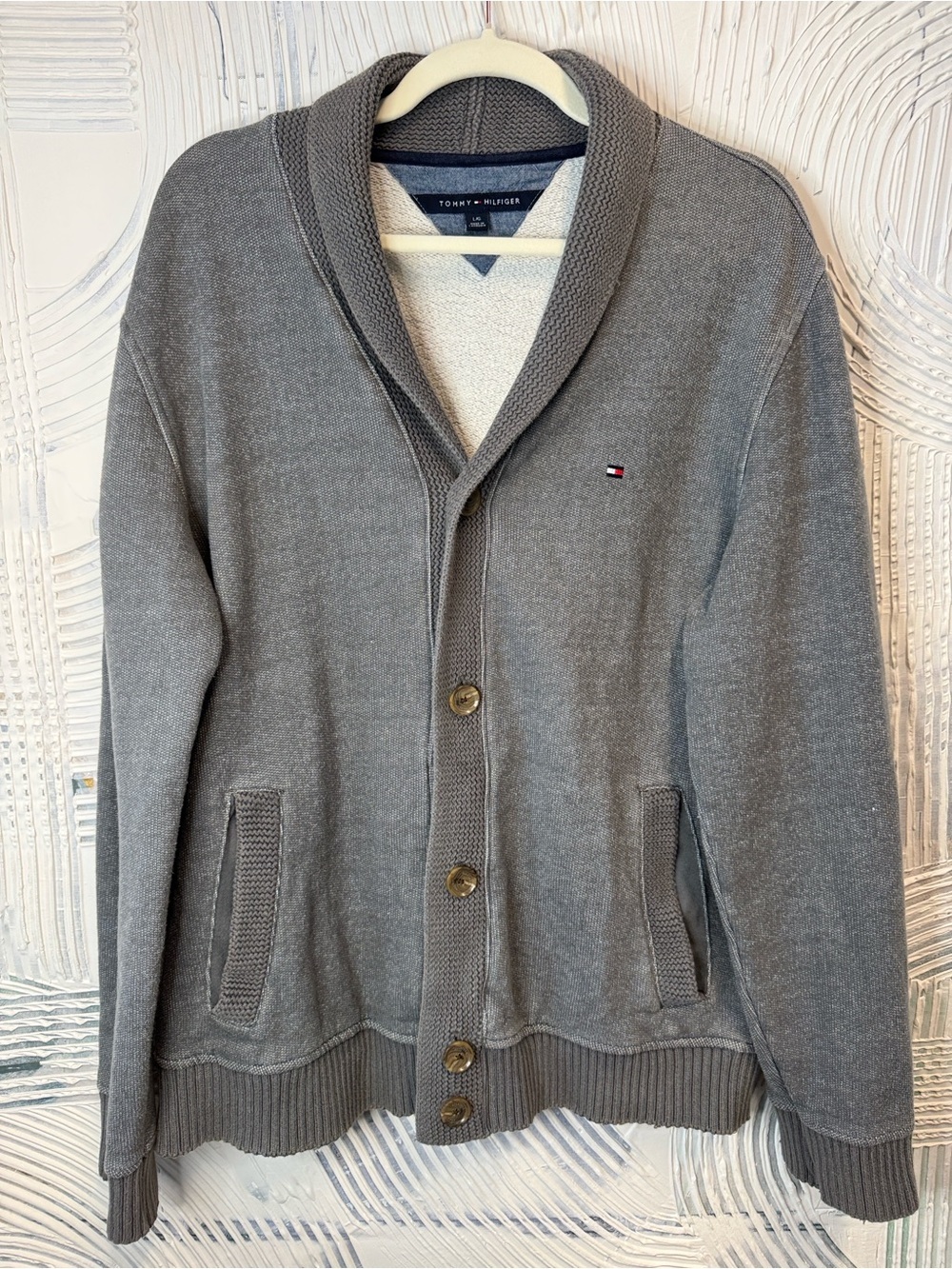 Tommy Hilfiger Men's Gray Shawl-Collar Button-Up Cardigan  0581
